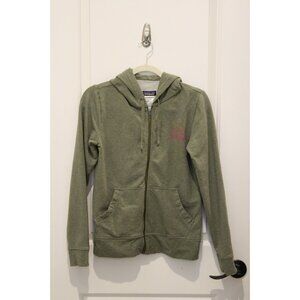 Pategonia W's Small Wornwear Phone Home Zip Hoodie Green Organic Cotton MTN/Sea